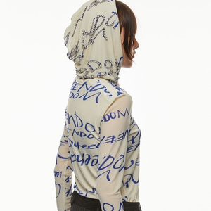 H&M Studio Collection Mesh Hoodie‎ Embellished Jewel Light Graffiti Top Shirt XS